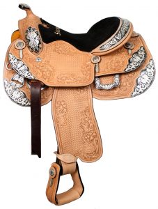 16" Showman large basketweave and oak leaf tooled silver show saddle