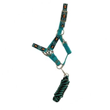 Showman 3-Ply Southwest Turquoise Nylon Halter with Lead - Pony