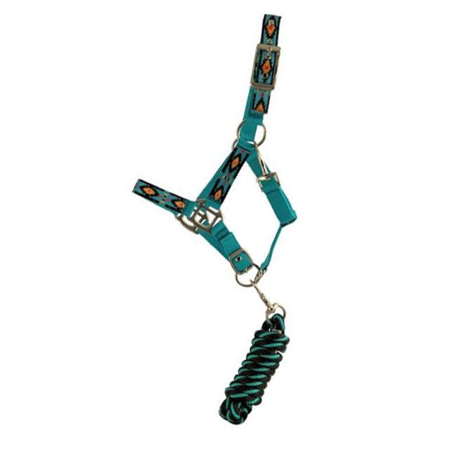 Showman 3-Ply Southwest Turquoise Nylon Halter with Lead - Pony