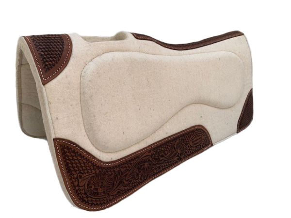 Klassy Cowgirl 1" Thick Wool Pad with tooled leather accents - cream