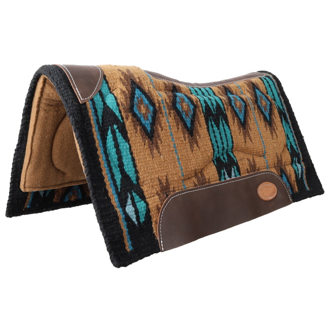 Klassy Cowgirl 28" x 30" Wool Top Memory Felt Bottom Pad - Teal, Brown, and Tan #2
