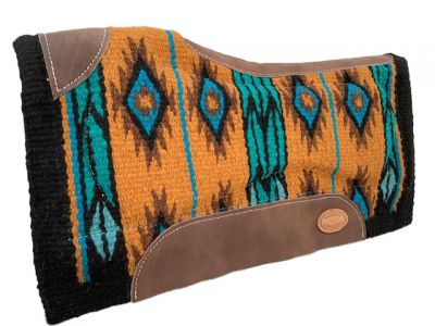 Klassy Cowgirl 28" x 30" Wool Top Memory Felt Bottom Pad - Teal, Brown, and Tan