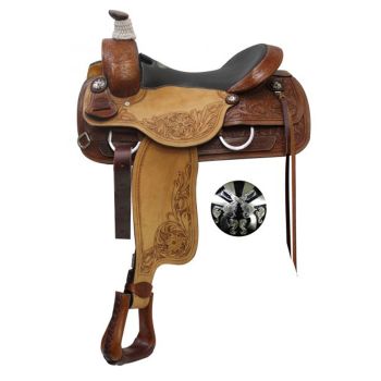 Double T Roper Style Saddle with Cross Gun Conchos - 16, 17 Inch