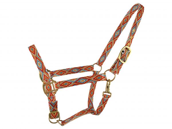 Showman Premium Nylon Horse Sized Halter with Orange and blue Navajo Print