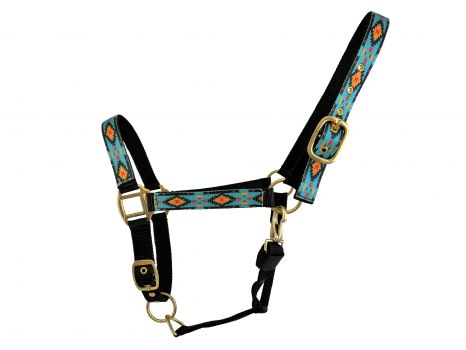 3ply Navajo Teal Overlay Nylon Horse Sized Halter