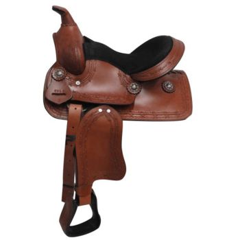 Economy Pony/Youth Saddle with Barbed Wire Design - 12 Inch
