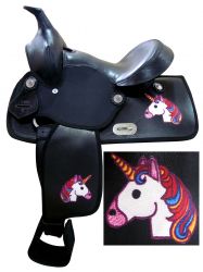 12" Economy synthetic saddle with Rainbow Unicorn print