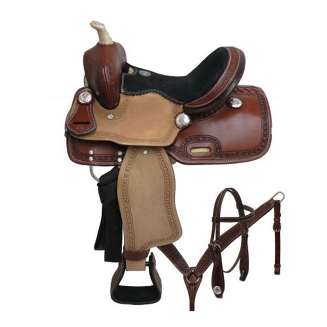 12" Double T pony saddle set with tooled border