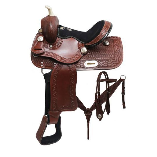 Double T Youth Zig-Zag Barrel Style Saddle Set - 12 Inch
