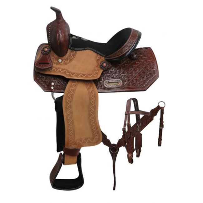 Double T Zigzag Youth Barrel Style Saddle Set - 12 Inch