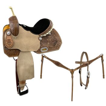 Circle S Barrel Saddle Set with Sunflower Tooling - 14, 15, 16 Inch