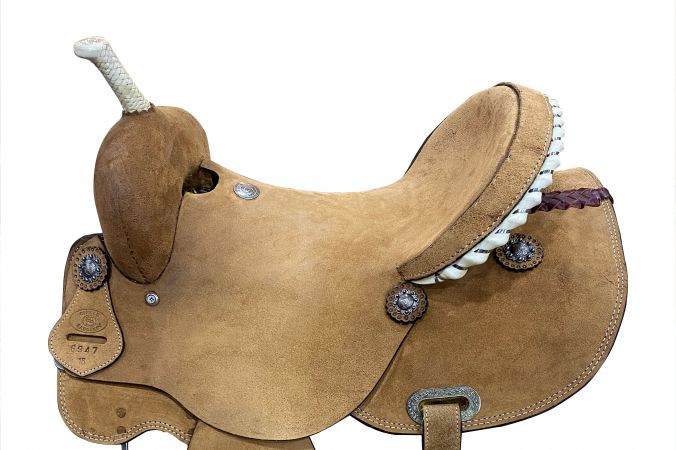 15", 16" Circle S Barrel Style Saddle with rawhide trim accents #2