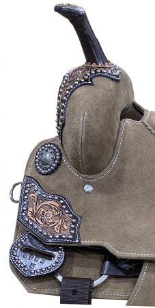 14", 15" Double T Roughout Barrel Style Saddle with Southwest Serape Printed Inlay #3
