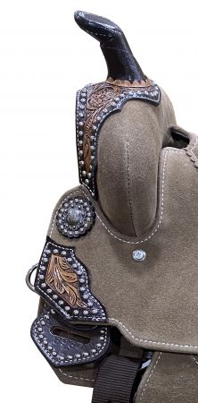 12" DOUBLE T Rough Out Barrel style saddle with Cheetah Printed Inlay #3