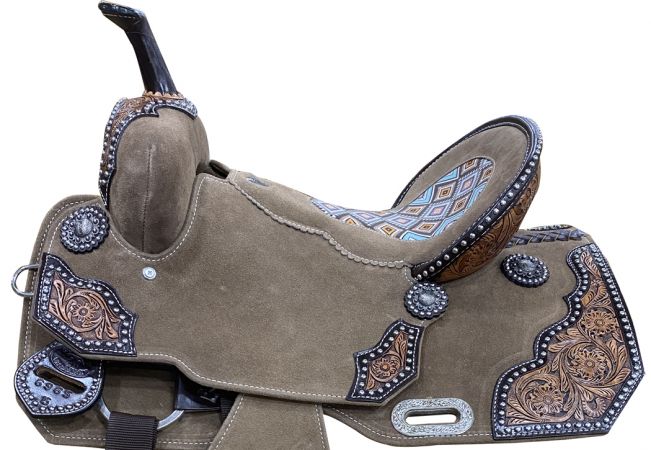 14", 15" DOUBLE T Barrel style saddle with Aztec Printed Inlay #2