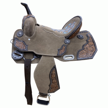 Double T Diamond Aztec Barrel Style Saddle - 14, 15 Inch
