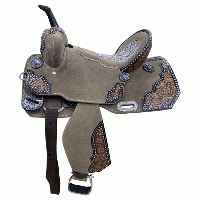 Double T Diamond Aztec Barrel Style Saddle - 14, 15 Inch