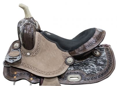 DOUBLE T 13" Youth barrel saddle with hair on cowhide inlay #4