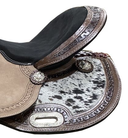 DOUBLE T 15" Barrel Style saddle with hair on cowhide inlay #4
