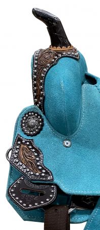 12" DOUBLE T Teal Rough Out Barrel style saddle with Southwest Printed Inlay #3