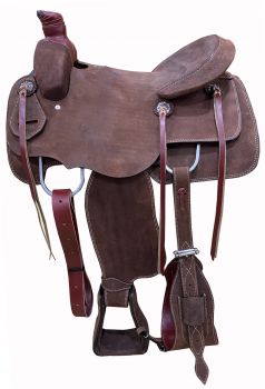 16", 17" Circle S Roping Saddle with Dark Oiled Roughout Leather. *ROPING TREE* Warrantied for roping