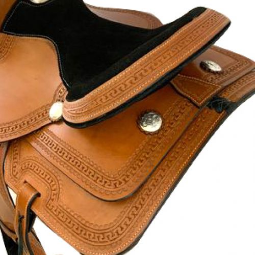 16" Economy style saddle with smooth finish and zig zag tooled border #2