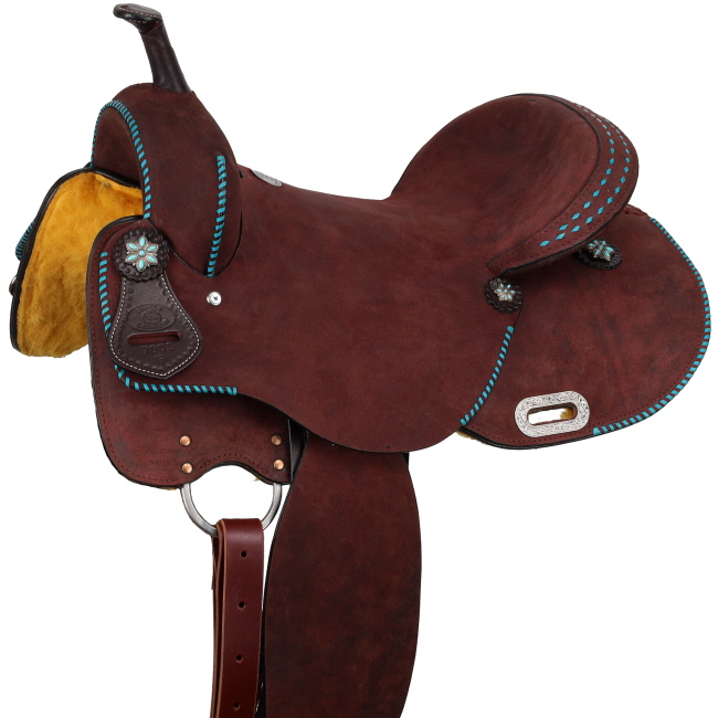 Circle S Barrel Style Saddle with Teal Buckstitch - 16 Inch #2