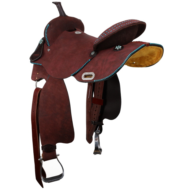 Circle S Barrel Style Saddle with Teal Buckstitch - 16 Inch #3