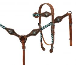 Showman Medium leather headstall and breast collar with beaded overlays