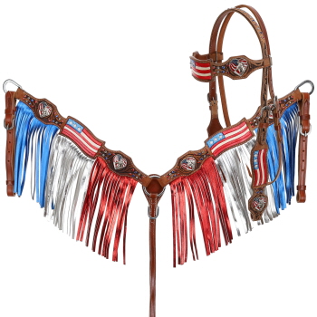 Showman Painted American Flag Browband Headstall and Breastcollar Set