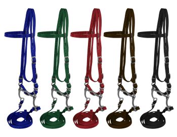 Horse size nylon headstall with bit and reins