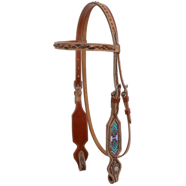 Showman Beaded Browband Headstall and Breastcollar Set with Turquoise Fringe #2