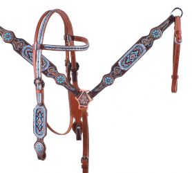 Showman Light Blue Beaded Headstall and Breast Collar Set