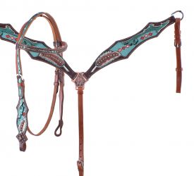 Showman Turquoise Beaded Browband Headstall and Breast Collar Set