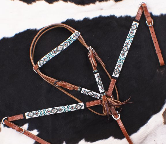 Showman Turquoise and Red Navajo Beaded headstall and breast collar set #2
