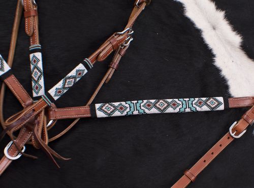 Showman Turquoise and Red Navajo Beaded headstall and breast collar set #4