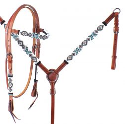 Showman Turquoise and Red Navajo Beaded headstall and breast collar set