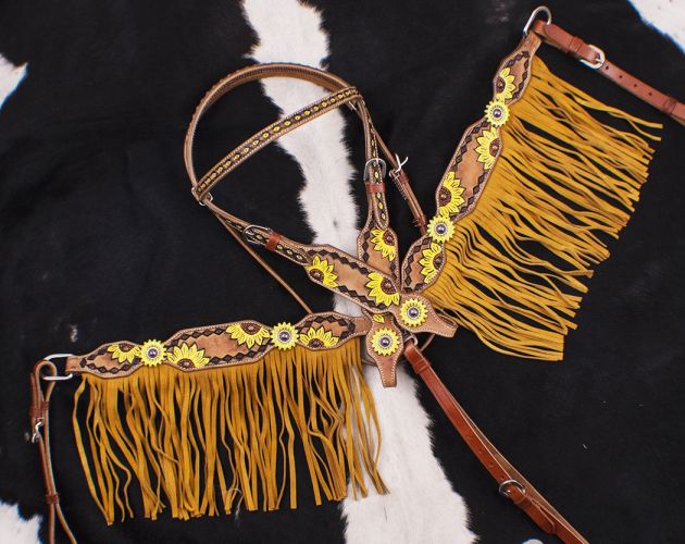 Showman Hand Painted Sunflower Brow band Headstall and Breast collar Set with Sunflower Conchos #2