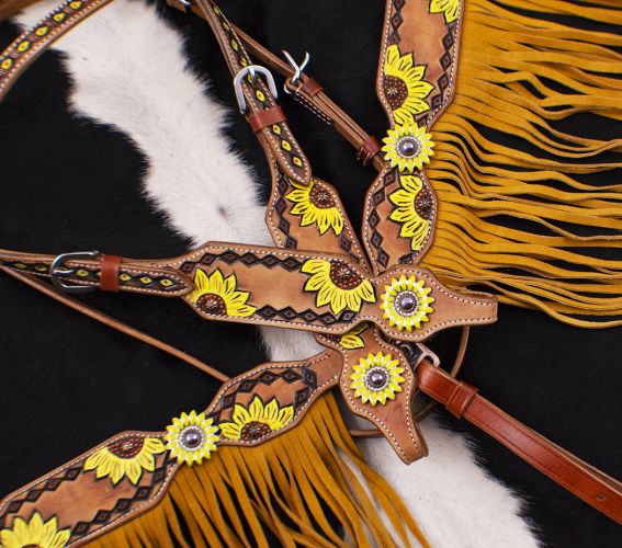 Showman Hand Painted Sunflower Brow band Headstall and Breast collar Set with Sunflower Conchos #3