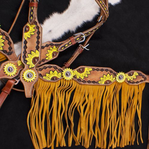 Showman Hand Painted Sunflower Brow band Headstall and Breast collar Set with Sunflower Conchos #4