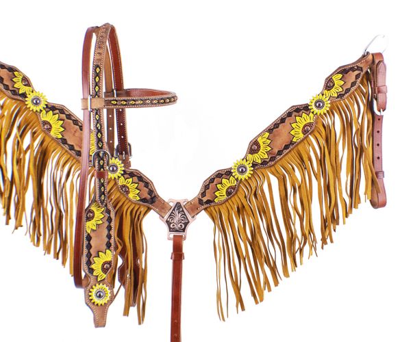 Showman Hand Painted Sunflower Brow band Headstall and Breast collar Set with Sunflower Conchos