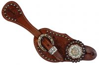 Showman Ladies spur strap with acorn tooling accented with clear crystal rhinestones