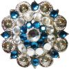 Showman silver concho with blue and clear crystal rhinestones