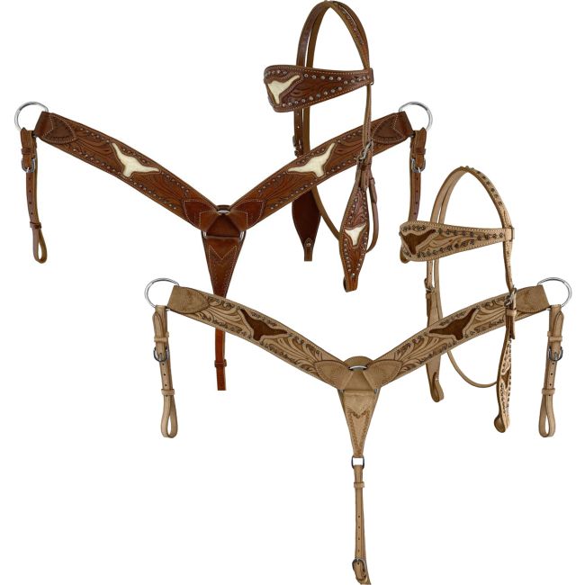Showman Hair on Cowhide Steer Browband Headstall & Breastcollar Set