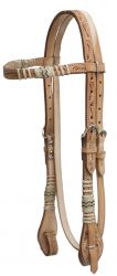 Showman double stitched floral tooled rawhide braided leather headstall with reins