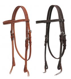 Showman Argentina cow leather headstall with barbed wire tooling design