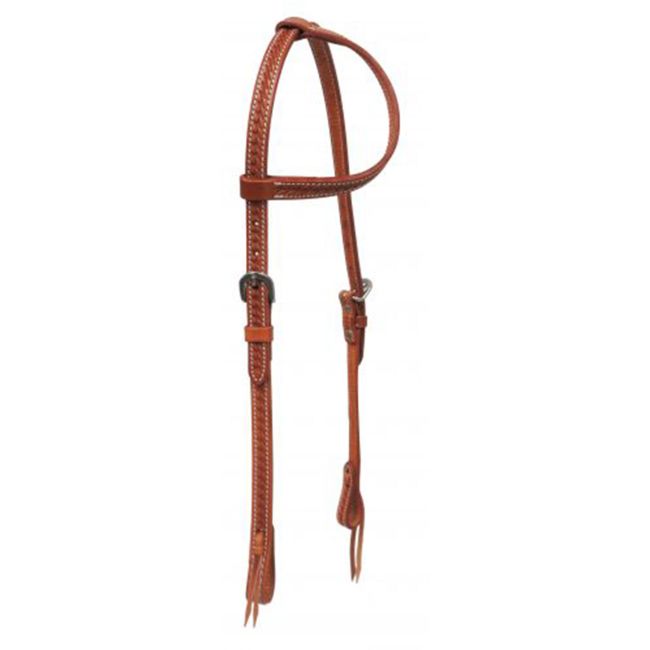 Showman Argentina Cow Leather One Ear Headstall with Basket Tooling #3