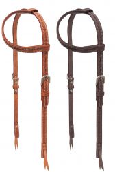 Showman Argentina cow leather one ear headstall with detailed barb wire tooling