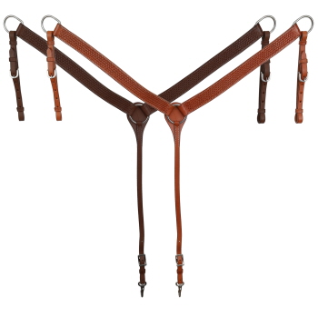 Showman Argentina cow leather breast collar with basket tooled design