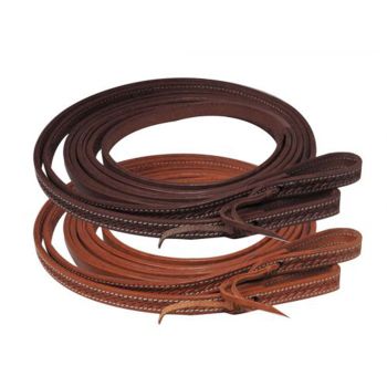 Showman 5/8" x 8ft Argentina cow leather basket weave tooled split reins